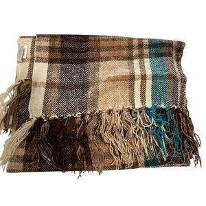 Twenty Degrees Brown and Teal Plaid Unisex Scarf